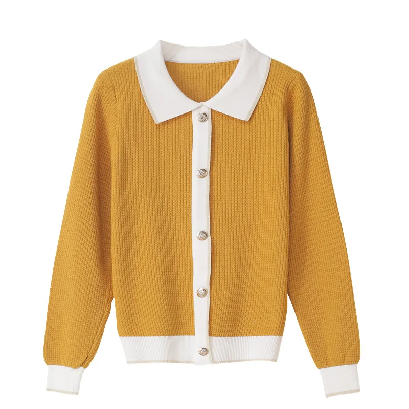Women Sweater High Quality Top Turn-Down Collar Knitted Coat Yellow Red Cardigan Gold Line Buttons Up Knitwear Elegant Jumpers
Women Sweater High Quality Top Turn-Down Collar Knitted Coat Yellow Red Cardigan Gold Line Buttons Up Knitwear Elegant Jumpers