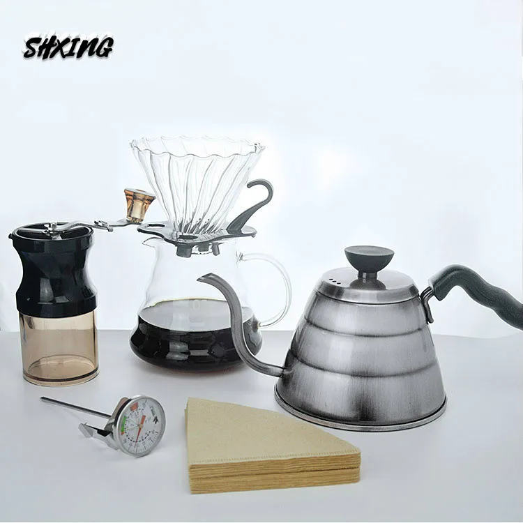 SHXING Family Hand Punch Five-pcs V60 Pour Over Set Coffee Filter Paper Dripper 500ml Glass Coffee Pot with Coffee Scale Grinder
SHXING Family Hand Punch Five-pcs V60 Pour Over Set Coffee Filter Paper Dripper 500ml Glass Coffee Pot with Coffee Scale Grinder