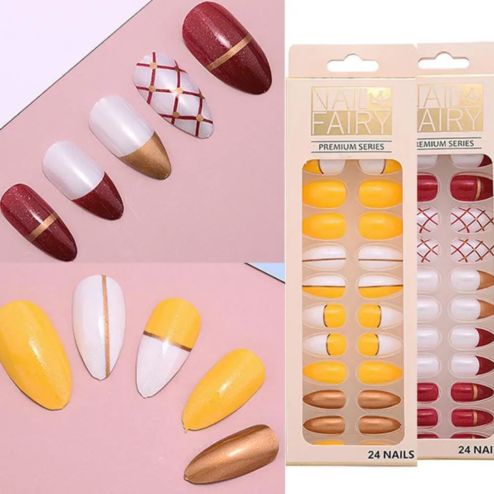 

Resin 24Pcs/Box Modern Fake Nails Art Sticker Pieces with Jelly Gum Fake Tips Fine Workmanship for Women