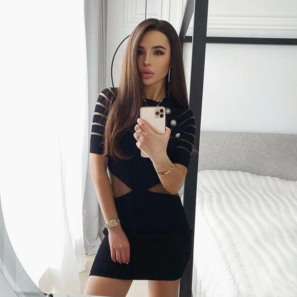Summer Women Knitted Black White O Neck Short Sleeves Button Sexy Mesh Hollow Out Clubwear Mini Party Dresses
Summer Women Knitted Black White O Neck Short Sleeves Button Sexy Mesh Hollow Out Clubwear Mini Party Dresses