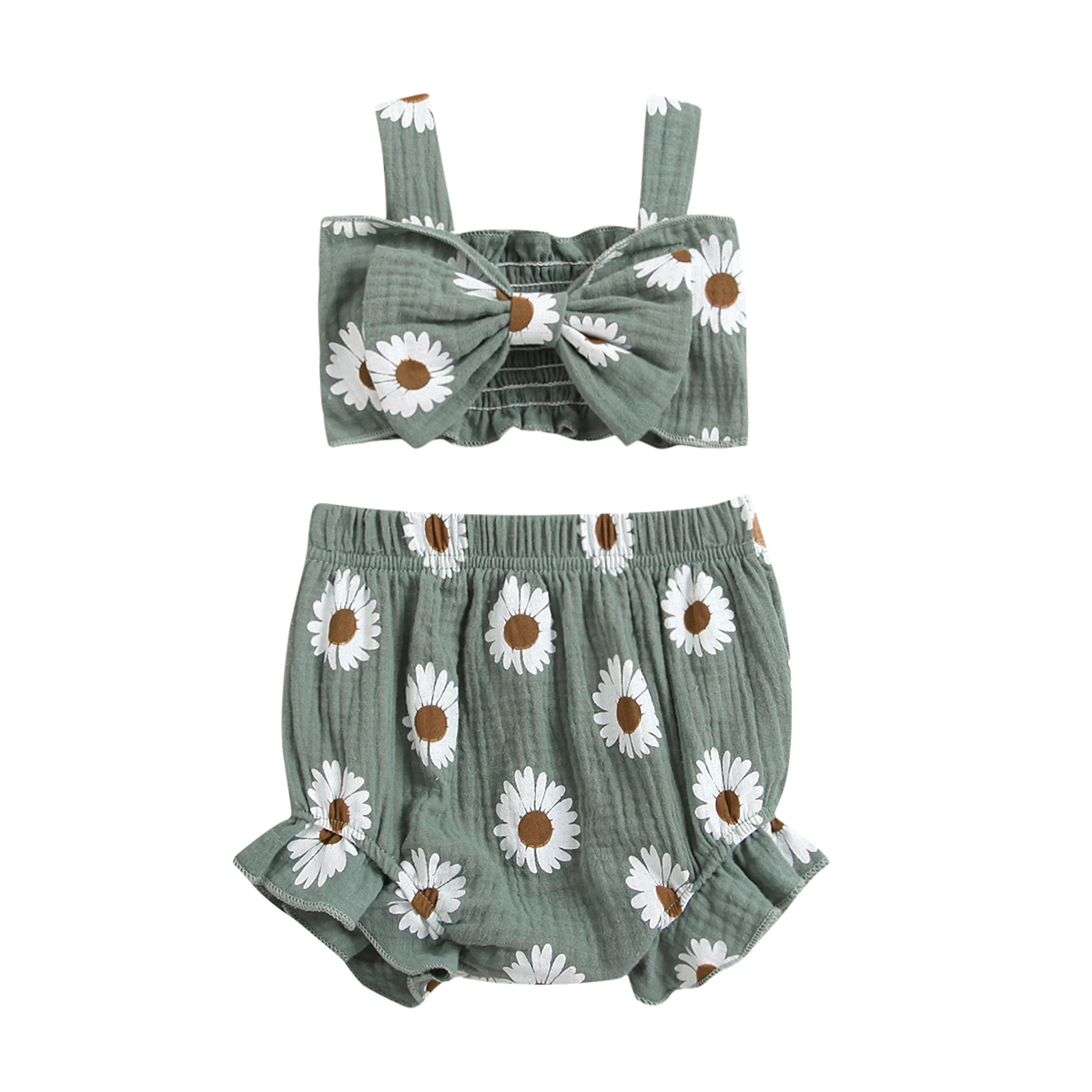 2021 Casual Baby Girls 2Pcs Summer Clothes, Sleeveless Bow Knot Front Crop Tank Tops + Ruffle Shorts Set 
2021 Casual Baby Girls 2Pcs Summer Clothes, Sleeveless Bow Knot Front Crop Tank Tops + Ruffle Shorts Set