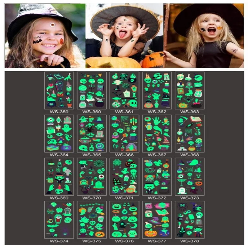 Разнообразные светящиеся тату-наклейки, веселые Мультяшные временные наклейки на Хэллоуин и вечеринку, наклейки 
Разнообразные светящиеся тату-наклейки, веселые Мультяшные временные наклейки на Хэллоуин и вечеринку, наклейки