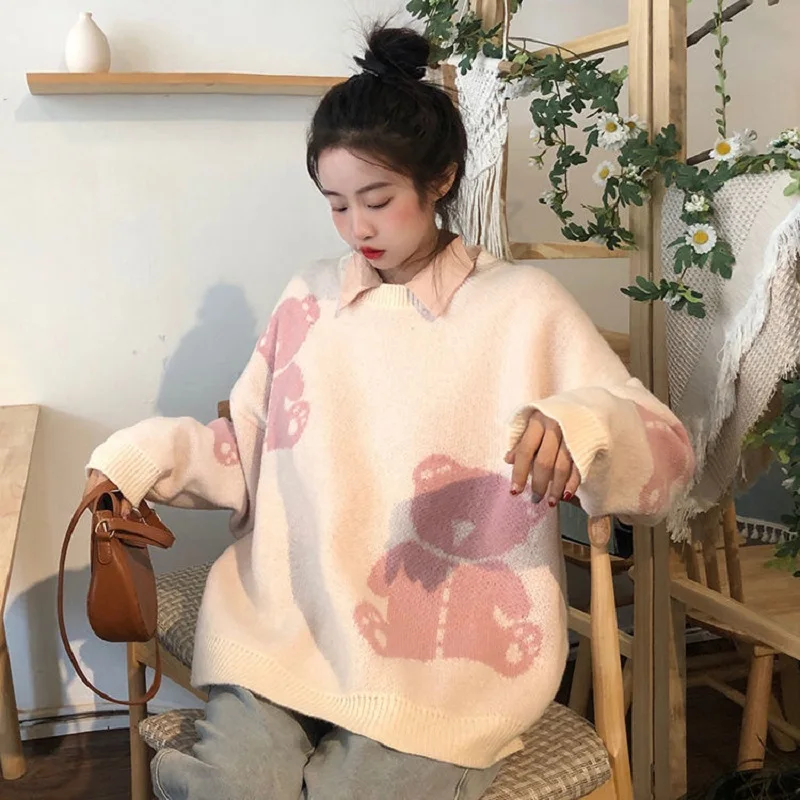Милый вязаный свитер в Корейском стиле ретро с милым розовым медведем, Свободный Повседневный Женский пуловер с длинными рукавами на осень ...
Милый вязаный свитер в Корейском стиле ретро с милым розовым медведем, Свободный Повседневный Женский пуловер с длинными рукавами на осень ...