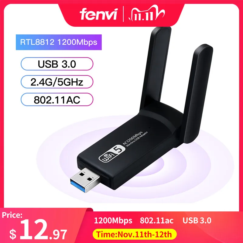 Беспроводной AC1200 двухдиапазонный USB 3.0 RTL8812AC 1200 Мбит/с Wlan Wi-Fi Lan адаптер 802.11ac ключ с