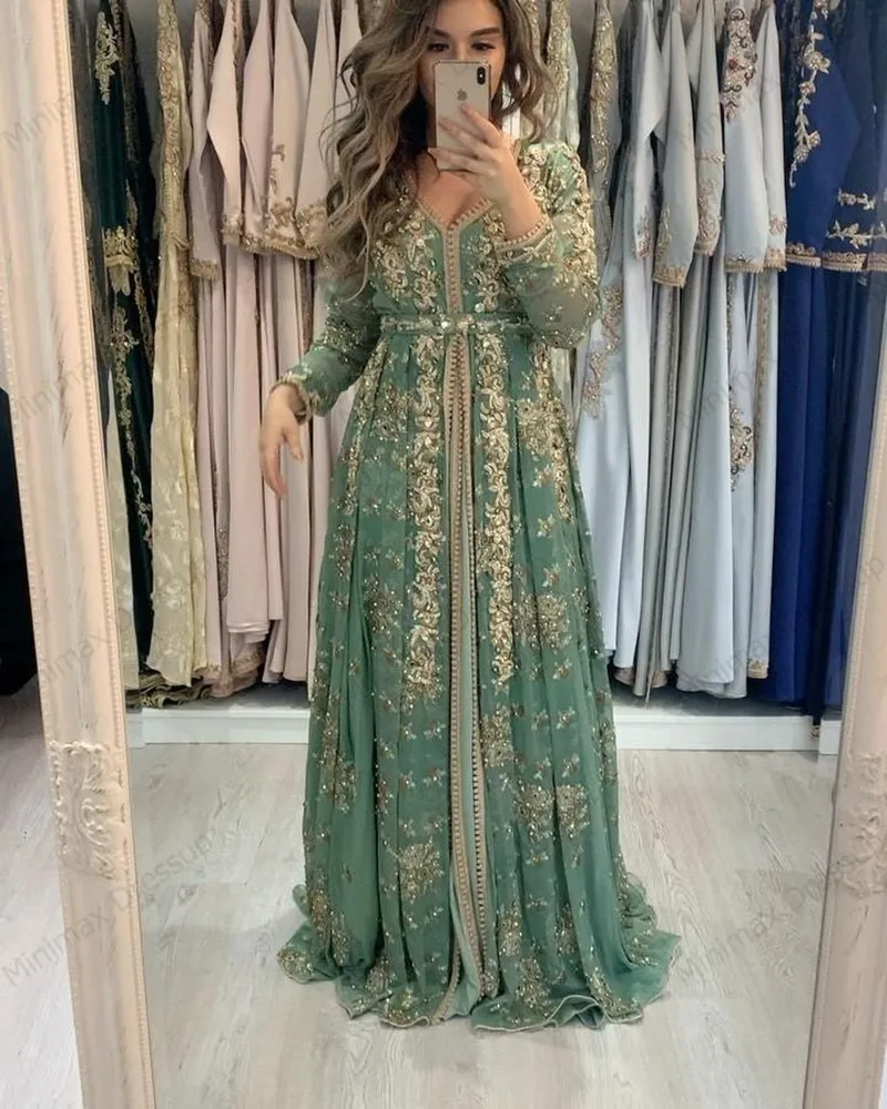 Moroccan A Line Prom Dresses Lace Appliques Beaded Muslim Long Sleeves Formal Evening Gowns Prom Party Dress Robe De Soirée
Moroccan A Line Prom Dresses Lace Appliques Beaded Muslim Long Sleeves Formal Evening Gowns Prom Party Dress Robe De Soirée