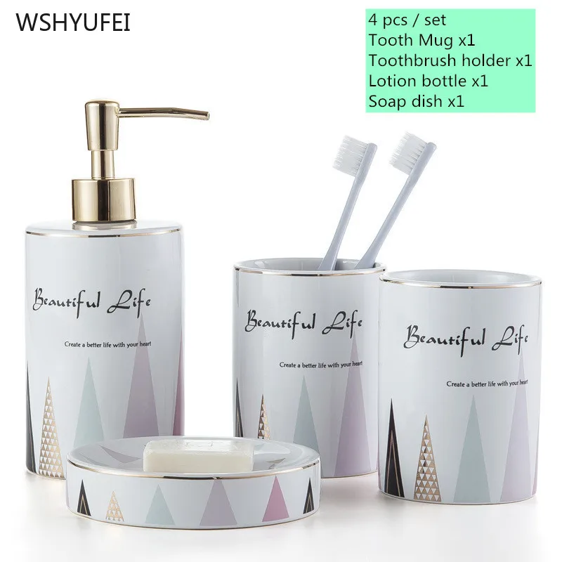 4pcs/lots WSHYUFEI Light luxury ceramic bathroom Four piece set Bathroom Accessories Set couple cup wedding gift home Wash Set
4pcs/lots WSHYUFEI Light luxury ceramic bathroom Four piece set Bathroom Accessories Set couple cup wedding gift home Wash Set