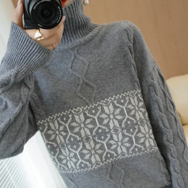 Lafarvie Winter Wool Blends Sweater Women Knitted Turtleneck Pullover Tops Femme Clothing Patchwork Casual Loose Oversize Jumper
Lafarvie Winter Wool Blends Sweater Women Knitted Turtleneck Pullover Tops Femme Clothing Patchwork Casual Loose Oversize Jumper