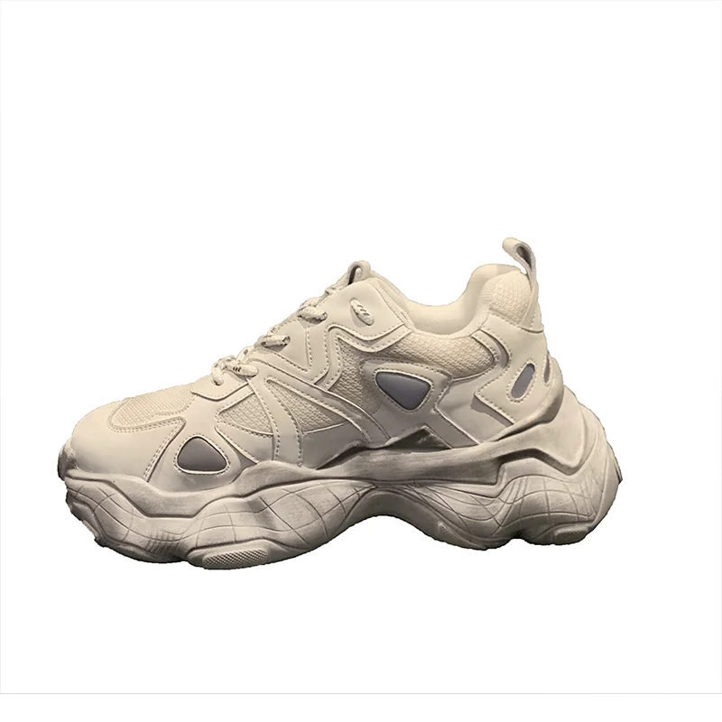 Comfortable cow leather breathable mesh ace up patchwork casual shoes white sneaker platform sport women vulcanized shoes L91