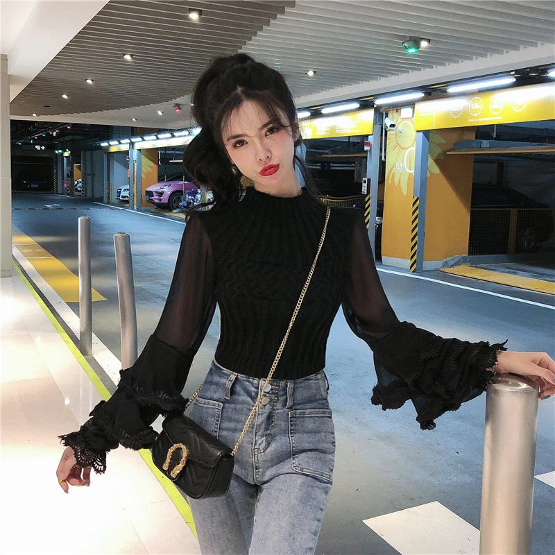 Sweater Spring Knitted Pullovers Korean Slim Turtleneck Sweaters Women's Clothing Solid Flare Long Sleeve Crop Top Ladies Tops
Sweater Spring Knitted Pullovers Korean Slim Turtleneck Sweaters Women's Clothing Solid Flare Long Sleeve Crop Top Ladies Tops