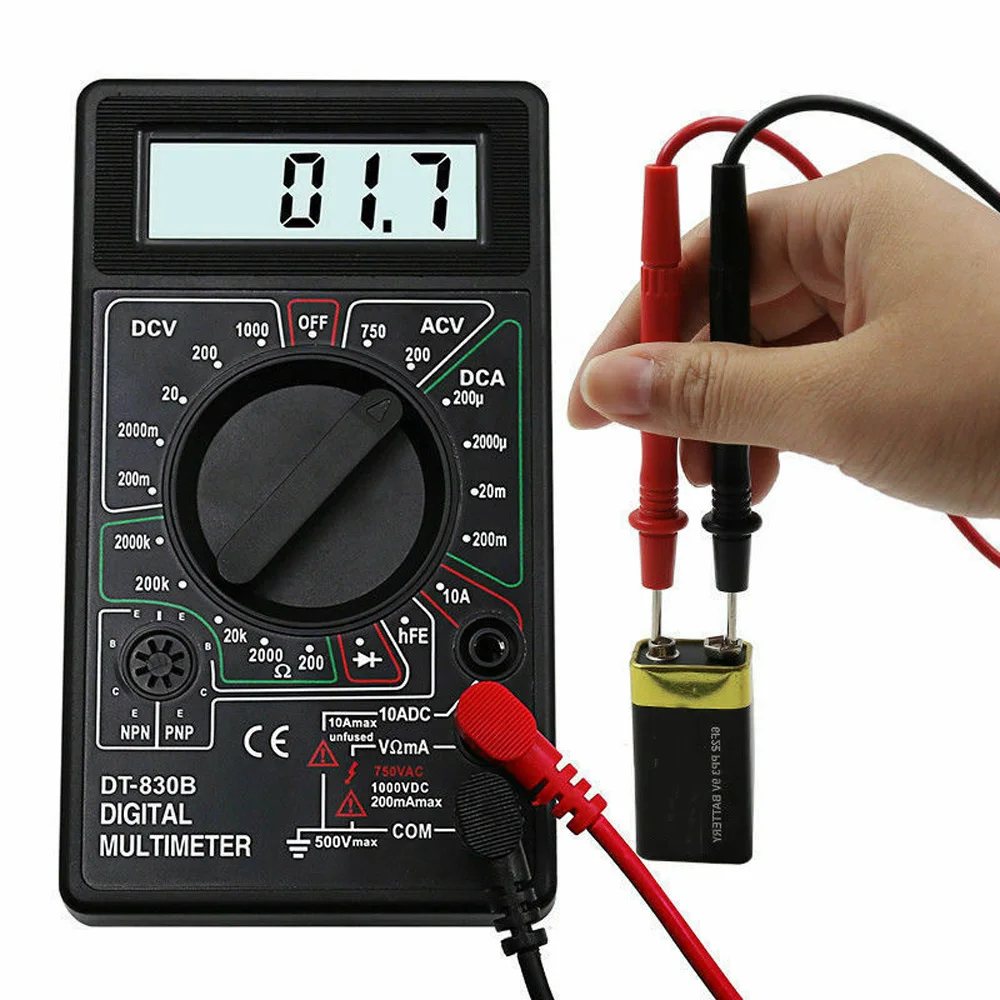 DT-830B LCD Digital Multimeter Measuring Device Test Cable Continuity Tester 1999 Auto Polarity Display Voltmeter Electric Tools
DT-830B LCD Digital Multimeter Measuring Device Test Cable Continuity Tester 1999 Auto Polarity Display Voltmeter Electric Tools