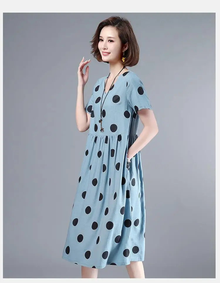 2021 New Women Summer Cotton Casual Dress Elegant Polka Dot Print Plus Size O-Neck Dresses Female Korea Style Vestidos Q163
2021 New Women Summer Cotton Casual Dress Elegant Polka Dot Print Plus Size O-Neck Dresses Female Korea Style Vestidos Q163