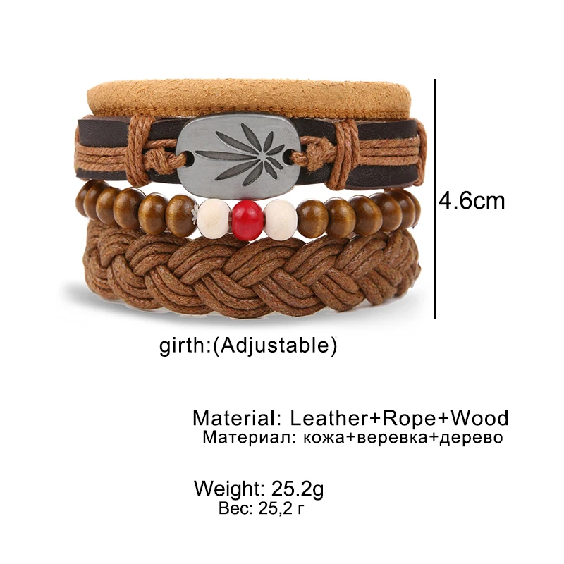 Vienkim 2020 винтажный Многослойный кожаный браслет ручной работы с деревянными