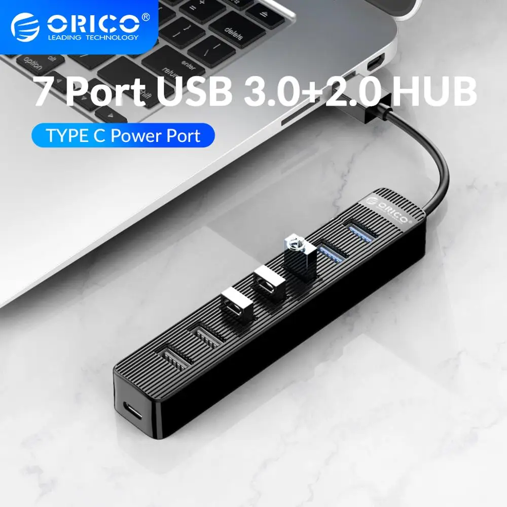 ORICO USB 3 0 + 2 концентратор с портом питания Type C Высокоскоростной 7 портовый s USB3.0 SD TF