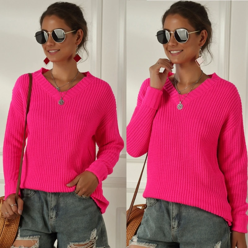 Women Autumn Long Sleeve Chunky Knitted Sweater Sexy V-Neck Loose Pullover Tops Fluorescent Neon Solid Color Jumper Shirts Stree
Women Autumn Long Sleeve Chunky Knitted Sweater Sexy V-Neck Loose Pullover Tops Fluorescent Neon Solid Color Jumper Shirts Stree
