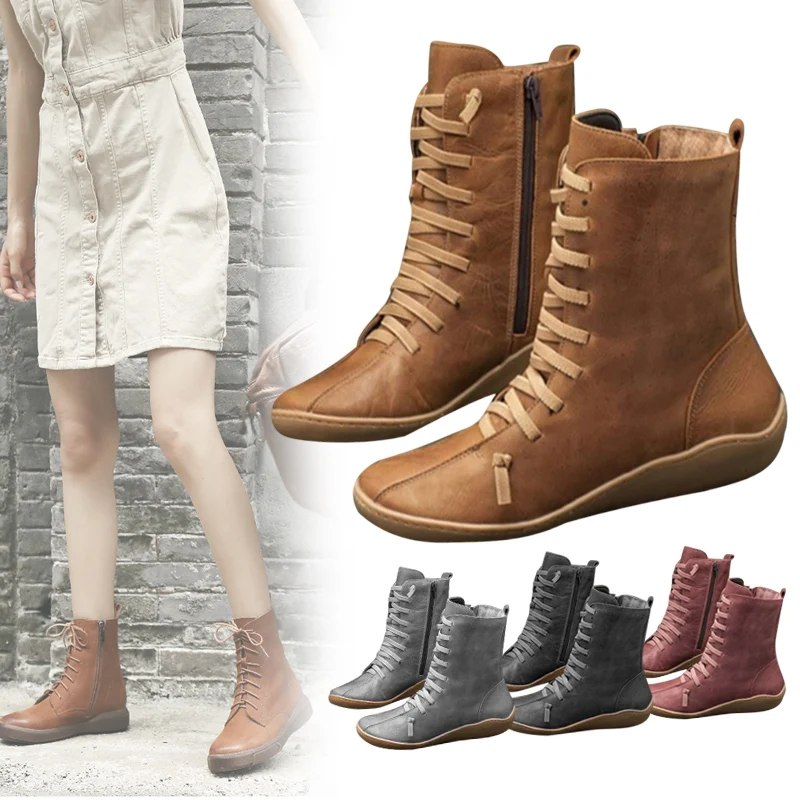 Arch Support Boots Lace Up Side Zipper PU Leather Breathable for Autumn Winter MC889
Arch Support Boots Lace Up Side Zipper PU Leather Breathable for Autumn Winter MC889