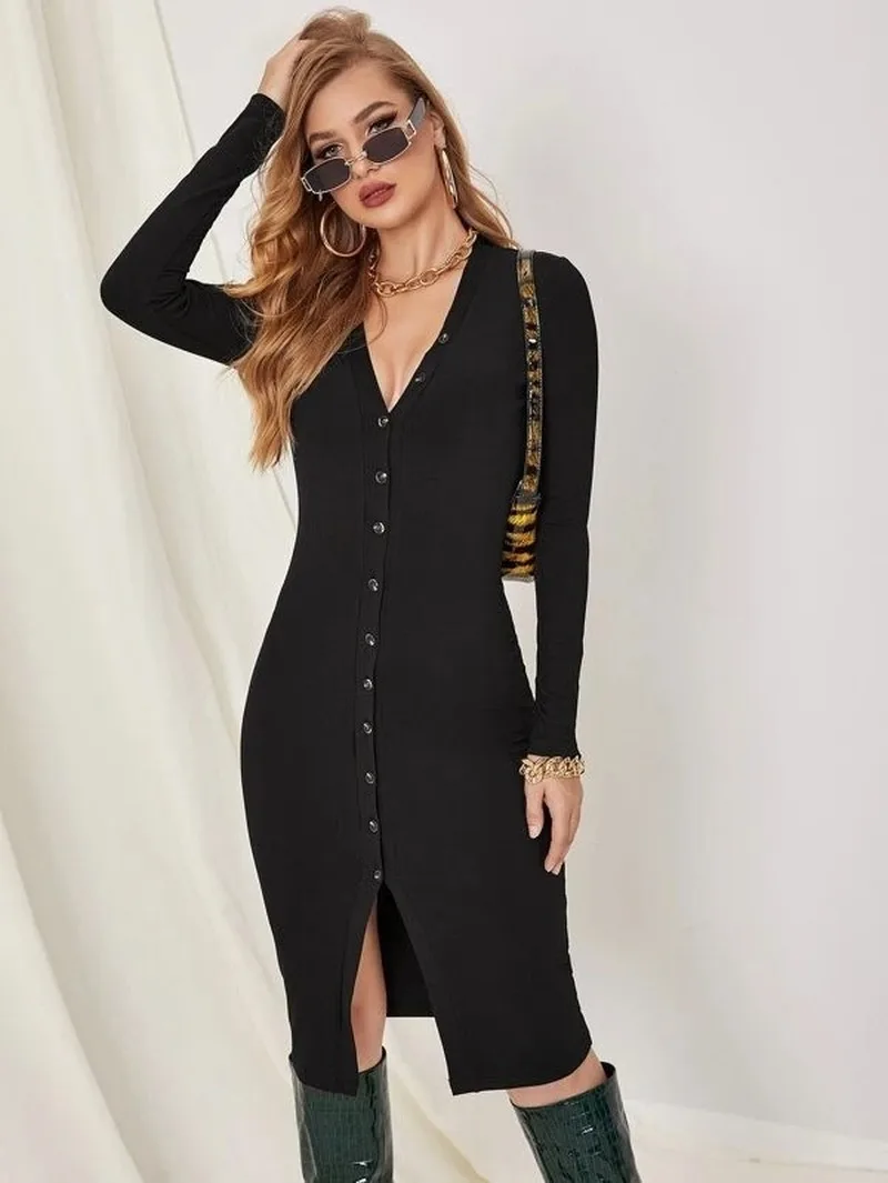 Europe Sexy Cardigan Long Sleeved Women Cloth Knee-Length Sexy Bodycon Black Brief Stretch Woman Dress
Europe Sexy Cardigan Long Sleeved Women Cloth Knee-Length Sexy Bodycon Black Brief Stretch Woman Dress
