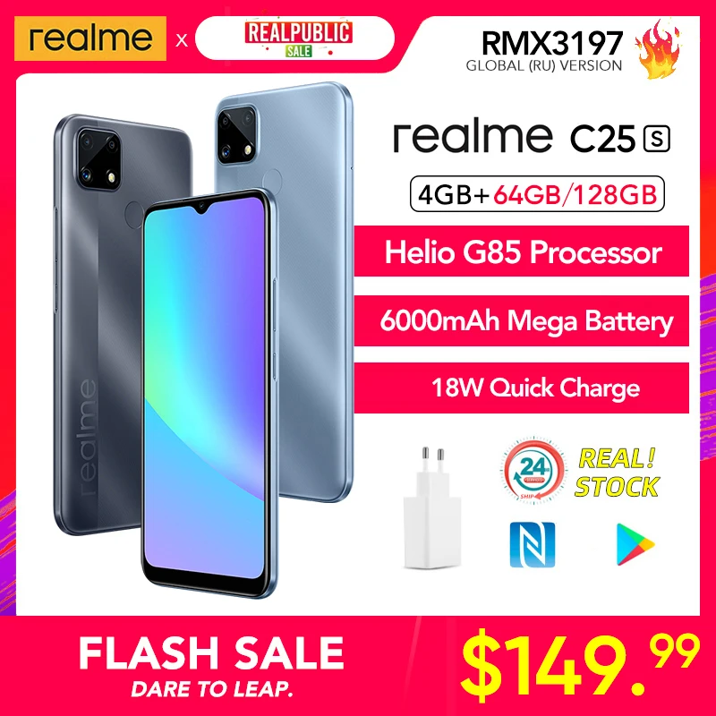 Смартфон realme C25s, 4 + 64/128 ГБ, Helio G85, 48 МП, 6000 мА · ч, 6,5 дюйма, NFC
Смартфон realme C25s, 4 + 64/128 ГБ, Helio G85, 48 МП, 6000 мА · ч, 6,5 дюйма, NFC