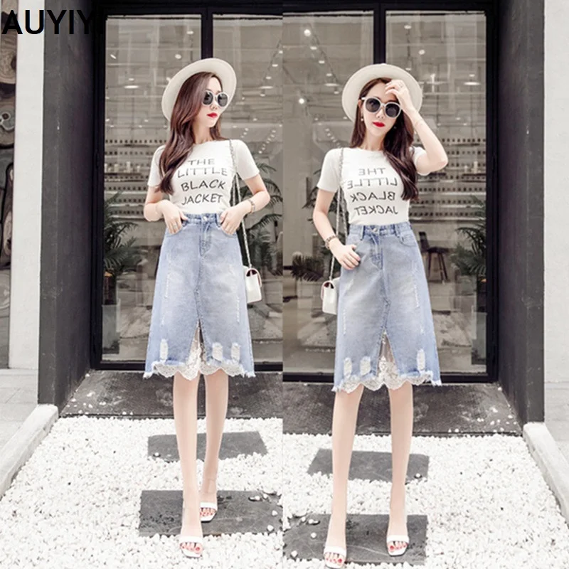 2021 fashion spring frayed lace stitching denim bust mid-length irregular ripped skirt women's skirt AUYIYI
2021 fashion spring frayed lace stitching denim bust mid-length irregular ripped skirt women's skirt AUYIYI
