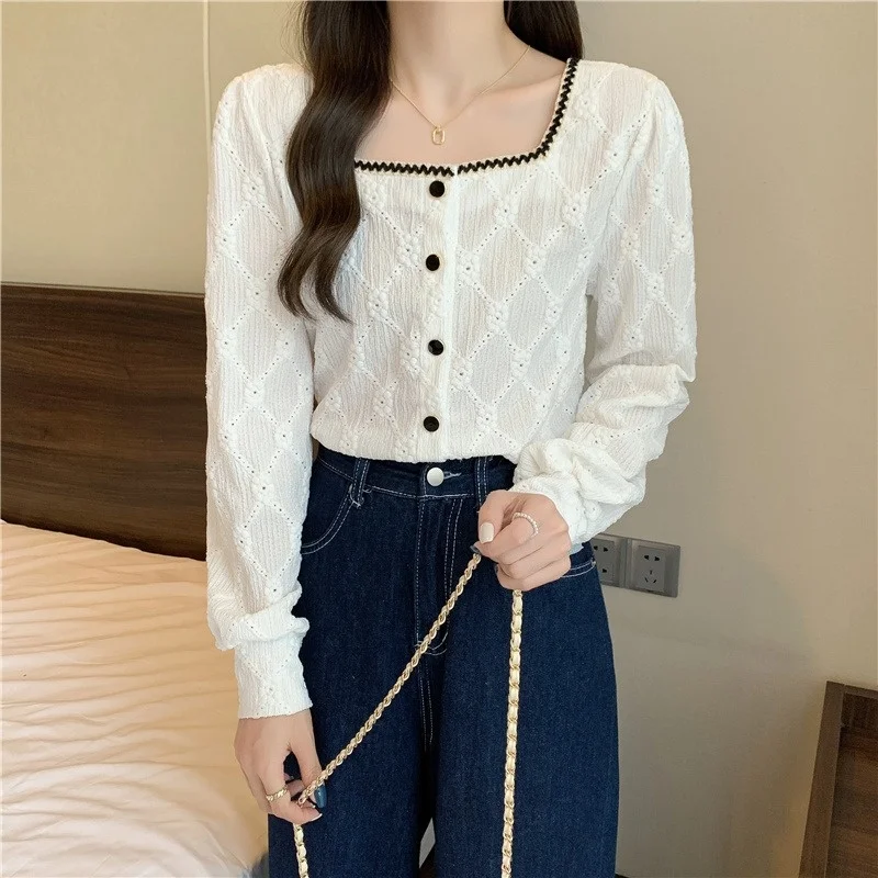 Early Women's New Square Neck Color Contrast Long Sleeve White Shirt 2021 Design Sense of Chic Niche Top
Early Women's New Square Neck Color Contrast Long Sleeve White Shirt 2021 Design Sense of Chic Niche Top