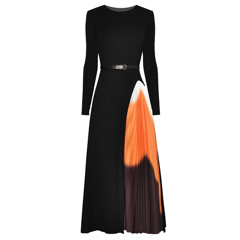 Gradient Knitted Sweater Dress Round Neck Long Sleeve Buckle Belt Pleated Maxi Dress Knitwear Warm Fall Winter Dress
Gradient Knitted Sweater Dress Round Neck Long Sleeve Buckle Belt Pleated Maxi Dress Knitwear Warm Fall Winter Dress