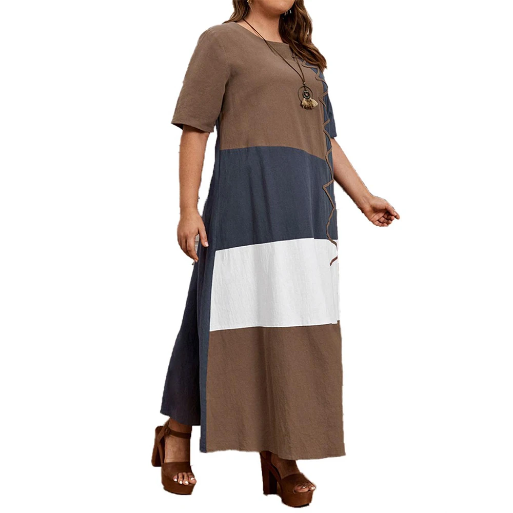 Short-sleeved Printed Commute Dress Vintage Style Dress Big Skirt Contrast Stitching O-neck Women Casual Summer Woman Dress
Short-sleeved Printed Commute Dress Vintage Style Dress Big Skirt Contrast Stitching O-neck Women Casual Summer Woman Dress