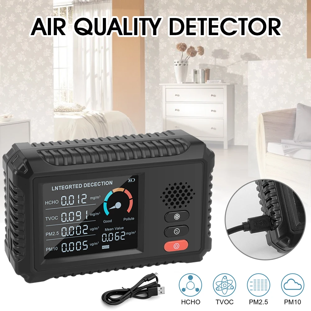Air Quality Monitor TVOC HCHO CO2 PM2.5 Intelligent Gas Detector USB Charging Home Air Quality Meter Carbon Dioxide Gas Analyzer
Air Quality Monitor TVOC HCHO CO2 PM2.5 Intelligent Gas Detector USB Charging Home Air Quality Meter Carbon Dioxide Gas Analyzer