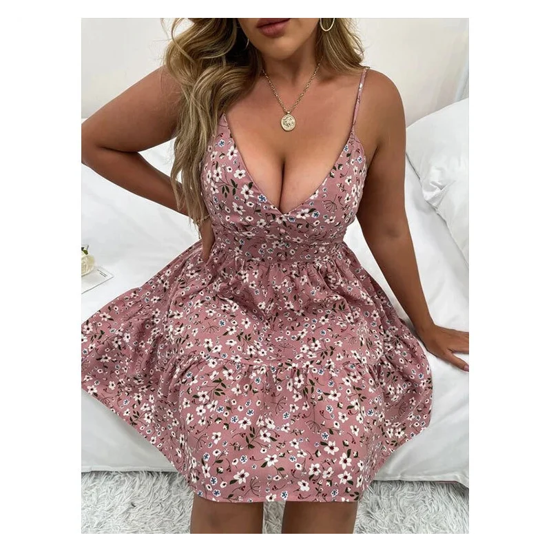 Summer New Sexy V-neck Suspenders Plus Size Womens Dress Fashion Floral Pink Short Skirt Large Size
Summer New Sexy V-neck Suspenders Plus Size Womens Dress Fashion Floral Pink Short Skirt Large Size