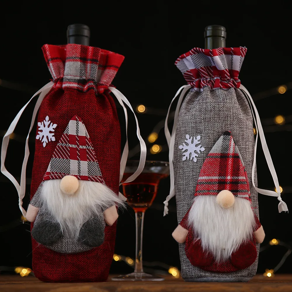 

Merry Christmas Gnome Wine Bottle Cover Bag Santa Claus Knitted Hat Xmas Home Dinner Party Decor Red Wine Bottle Bag Decoration
