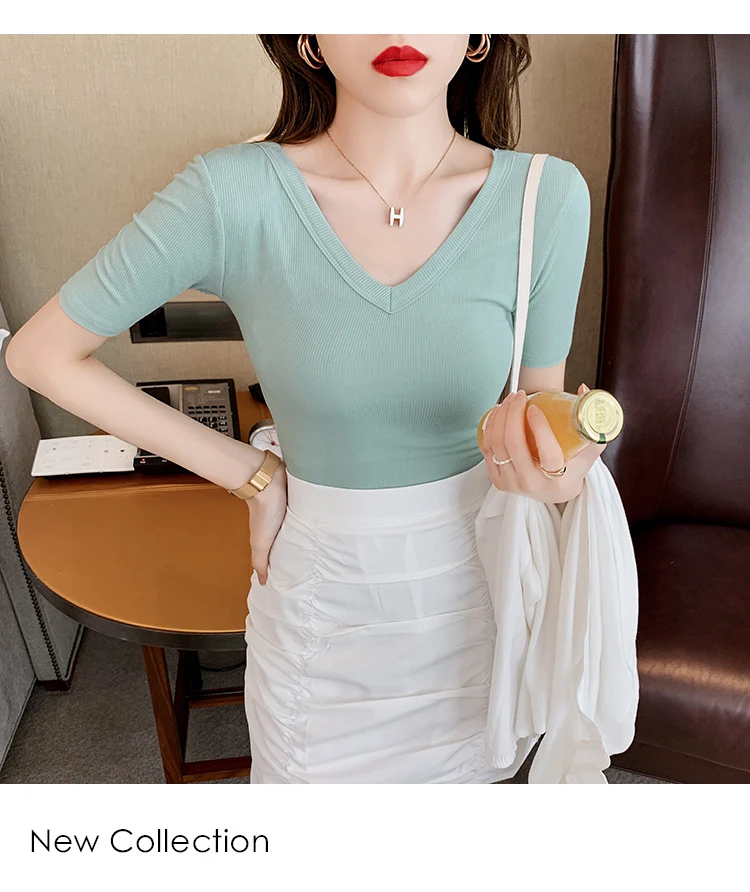 Short Sleeve Slim T-shirt Tee Girls Solid Summer Simple Basic High Elasticity Tshirts Tops Front And Back Wearing Clothing
Short Sleeve Slim T-shirt Tee Girls Solid Summer Simple Basic High Elasticity Tshirts Tops Front And Back Wearing Clothing
