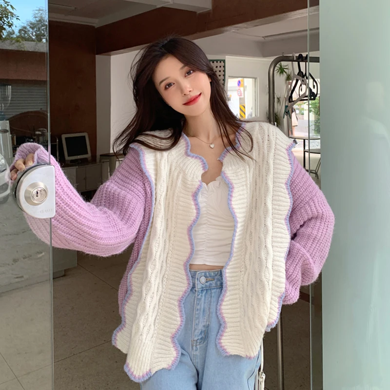 Женский свободный свитер-кардиган, мягкий и милый свитер, подходящий к цвету 
Женский свободный свитер-кардиган, мягкий и милый свитер, подходящий к цвету