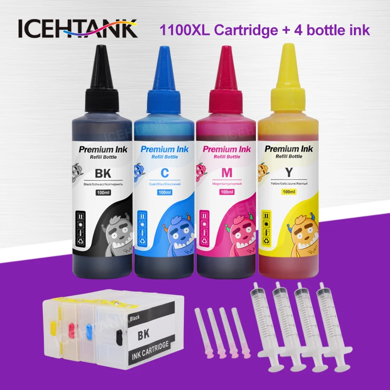 Перезаправляемый картридж для чернил ICEHTANK PGI-1100XL + чернила для крашения в бутылке 4 × 100 мл, совместимые с Canon PGI 1100 MAXIFY MB2010 MB2110 MB2710 
Перезаправляемый картридж для чернил ICEHTANK PGI-1100XL + чернила для крашения в бутылке 4 × 100 мл, совместимые с Canon PGI 1100 MAXIFY MB2010 MB2110 MB2710