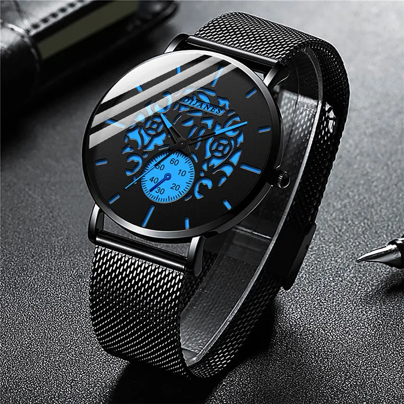Fashion Mens Skeleton Watches Luxury Ultra-thin Stainless Steel Mesh Belt Quartz Wristwatch Men Business Watch relogio masculino
Fashion Mens Skeleton Watches Luxury Ultra-thin Stainless Steel Mesh Belt Quartz Wristwatch Men Business Watch relogio masculino