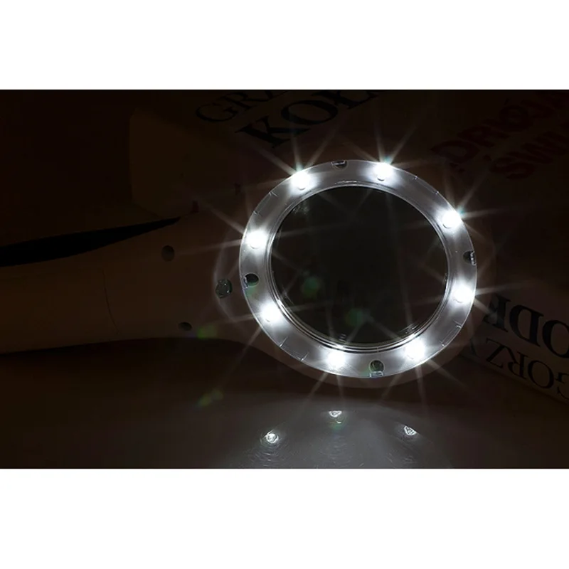 Hand-held with 8 LED lights, black and white, with counterfeit light, non-slip high-definition reading magnifying glass
Hand-held with 8 LED lights, black and white, with counterfeit light, non-slip high-definition reading magnifying glass