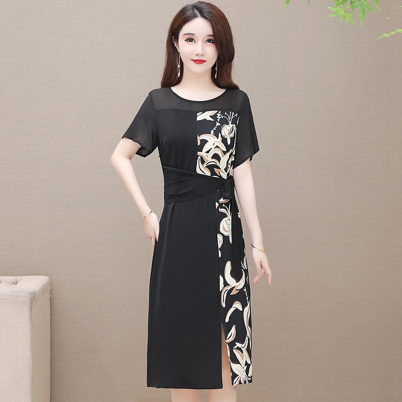 Summer Dress Large Size Belly-covering 2021 New Women Mid-length Belt Waist Was Thin Short-sleeved Black Printing Party Vestidos
Summer Dress Large Size Belly-covering 2021 New Women Mid-length Belt Waist Was Thin Short-sleeved Black Printing Party Vestidos