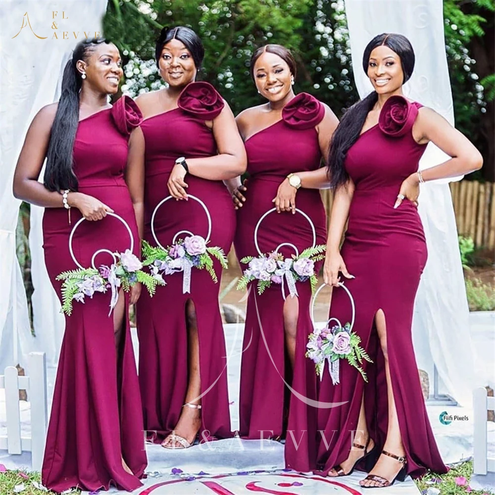 New Burgundy Elastic Satin One Shoulder Bridesmaid Dresses with Big Flower Side Split Mermaid Wedding Party Dress Girl Dress
New Burgundy Elastic Satin One Shoulder Bridesmaid Dresses with Big Flower Side Split Mermaid Wedding Party Dress Girl Dress