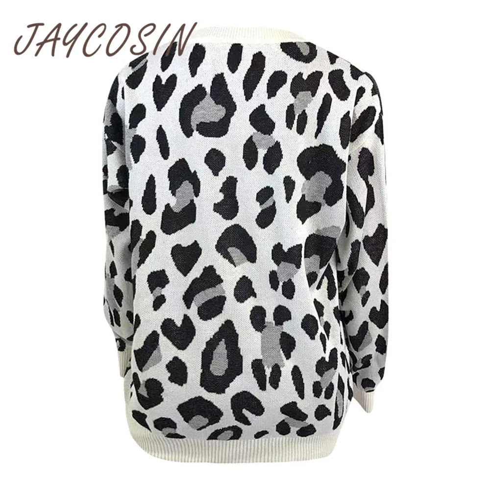 Женская одежда JAYCOSIN вязаные свитера с леопардовым принтом длинными рукавами и