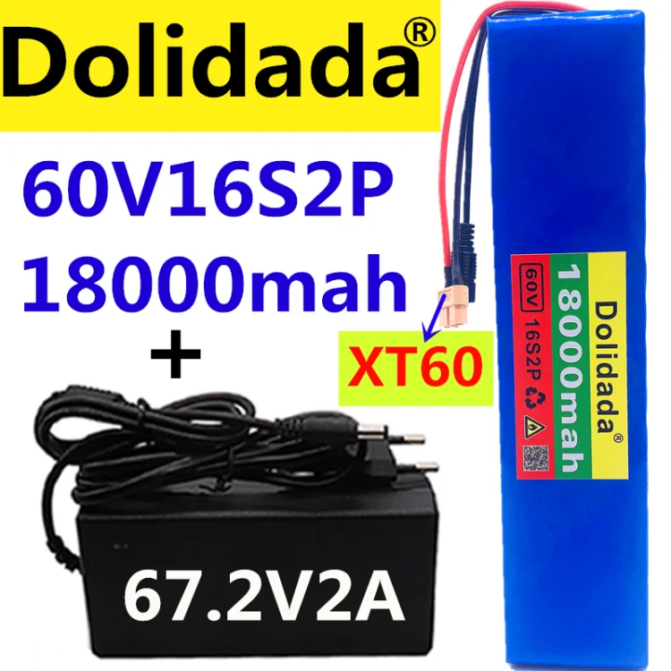 60V 16S2P 18Ah 18650 Li-ion Battery Pack 67.2V 18000mAh Ebike Electric bicycle Scooter with BMS 1000Watt xt60 plug + charger
60V 16S2P 18Ah 18650 Li-ion Battery Pack 67.2V 18000mAh Ebike Electric bicycle Scooter with BMS 1000Watt xt60 plug + charger