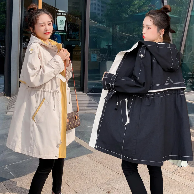 

Студенческая куртка с капюшоном Весенняя ветровка с завязками в Корейском стиле модная куртка на молнии, пальто, Casaco Feminino пальто для женщин ...