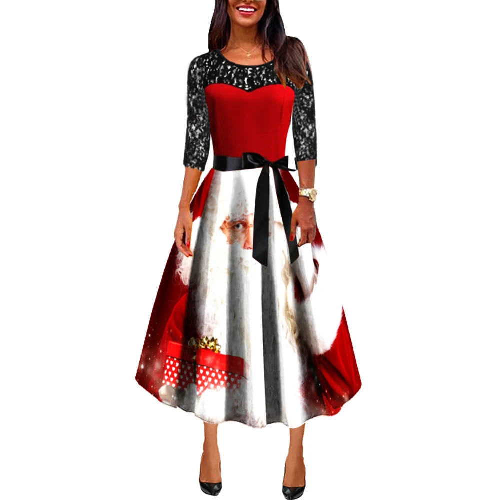 Santa Print Red A Line Dress Women Elegant Sexy Christmas Lace Up High Waist Dress 2020 Autum Winter Female Bow-Knot Slim Dress
Santa Print Red A Line Dress Women Elegant Sexy Christmas Lace Up High Waist Dress 2020 Autum Winter Female Bow-Knot Slim Dress