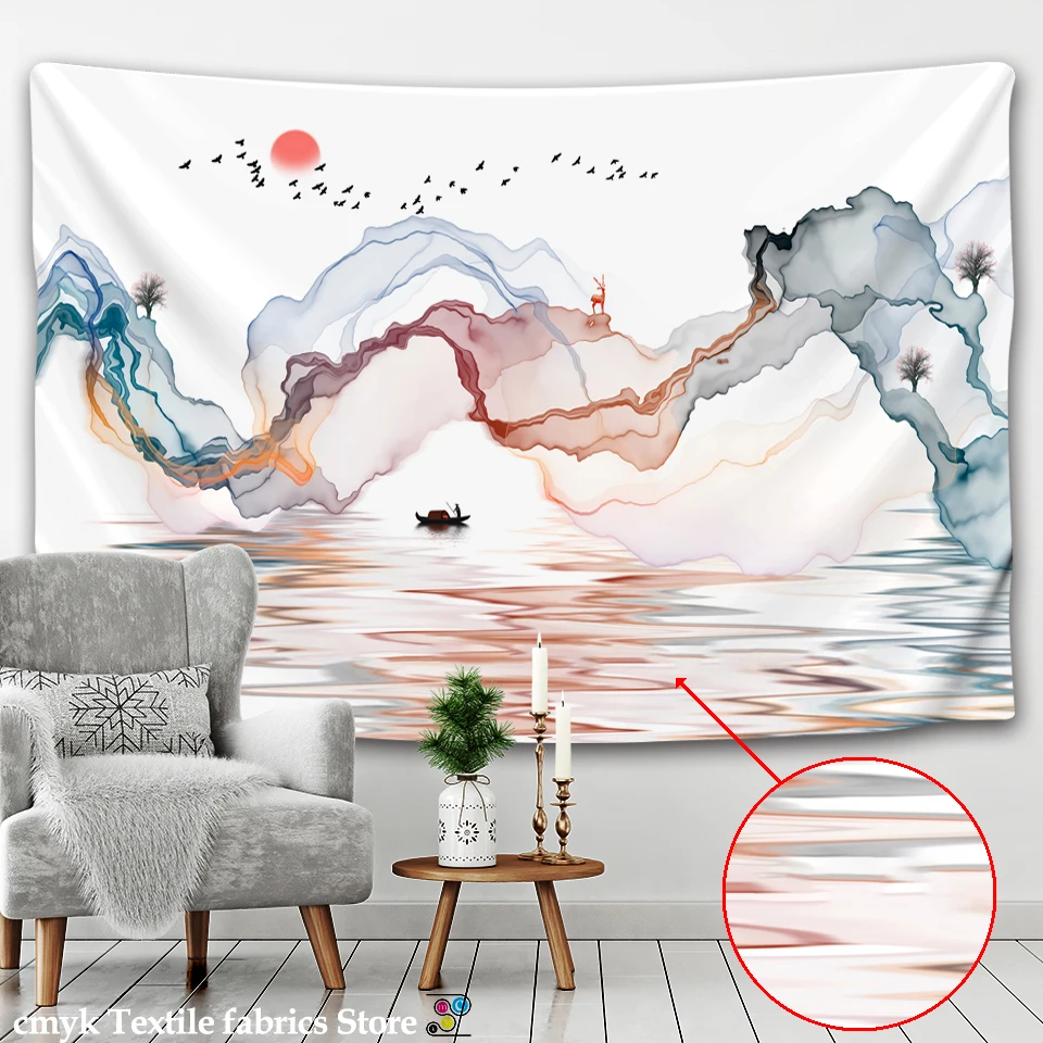 Chinese Ink Wash Landscape Painting Tapestry Wall Hanging Sunrise Colorful Bohemian Simple Studio Bedroom Background Decor
Chinese Ink Wash Landscape Painting Tapestry Wall Hanging Sunrise Colorful Bohemian Simple Studio Bedroom Background Decor