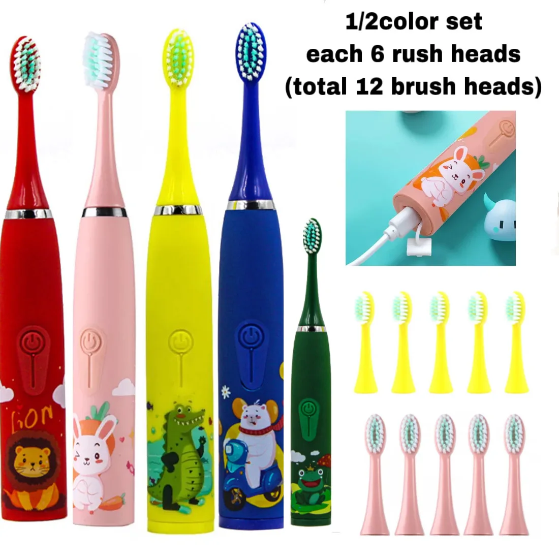 Electric Toothbrush Kids USB Rechargeable Sonic Electric Toothbrush Children Sonic Toothbrush Waterproof Replacement Brush Heads
Electric Toothbrush Kids USB Rechargeable Sonic Electric Toothbrush Children Sonic Toothbrush Waterproof Replacement Brush Heads