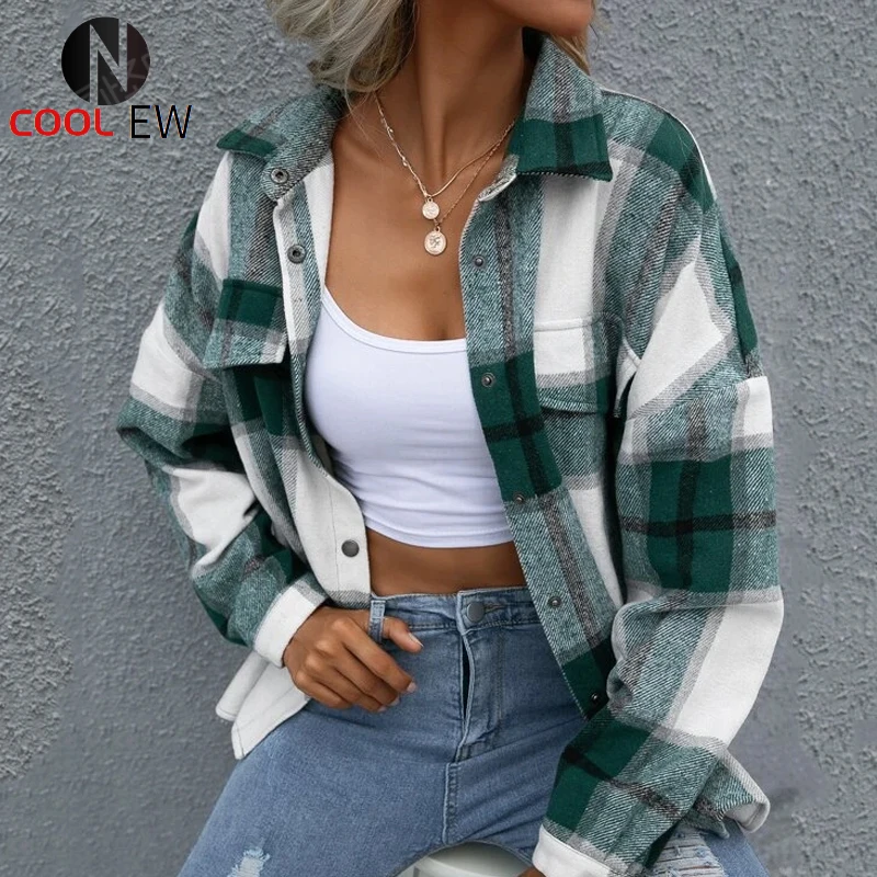2021 Fashion Lapel Collar Long Sleeve Loose Vintage Stylish Pockets Oversized Plaid Jacket Coat Women Outerwear Chic Tops
2021 Fashion Lapel Collar Long Sleeve Loose Vintage Stylish Pockets Oversized Plaid Jacket Coat Women Outerwear Chic Tops