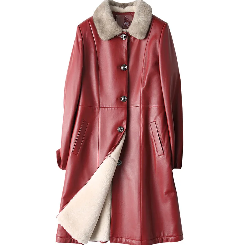 Coat Superior quality Sheepskin Winter Women Double-faced Fur Coats Thick Warm Genuine Leather Natural Mink Fur Collar Jacket s
Coat Superior quality Sheepskin Winter Women Double-faced Fur Coats Thick Warm Genuine Leather Natural Mink Fur Collar Jacket s