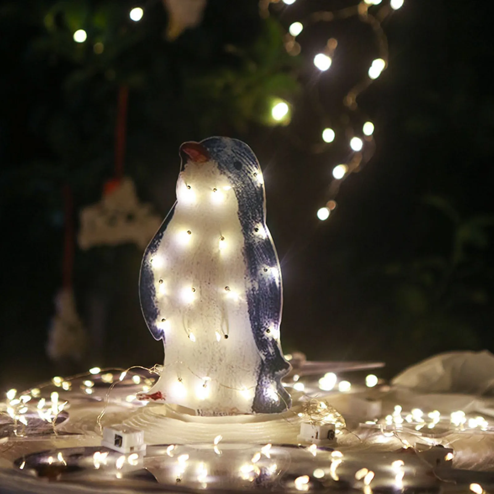 

Светящиеся рождественские украшения в виде пингвина, светодиодные холодные белые светильники, Складная Легкая металлическая подставка, ле...