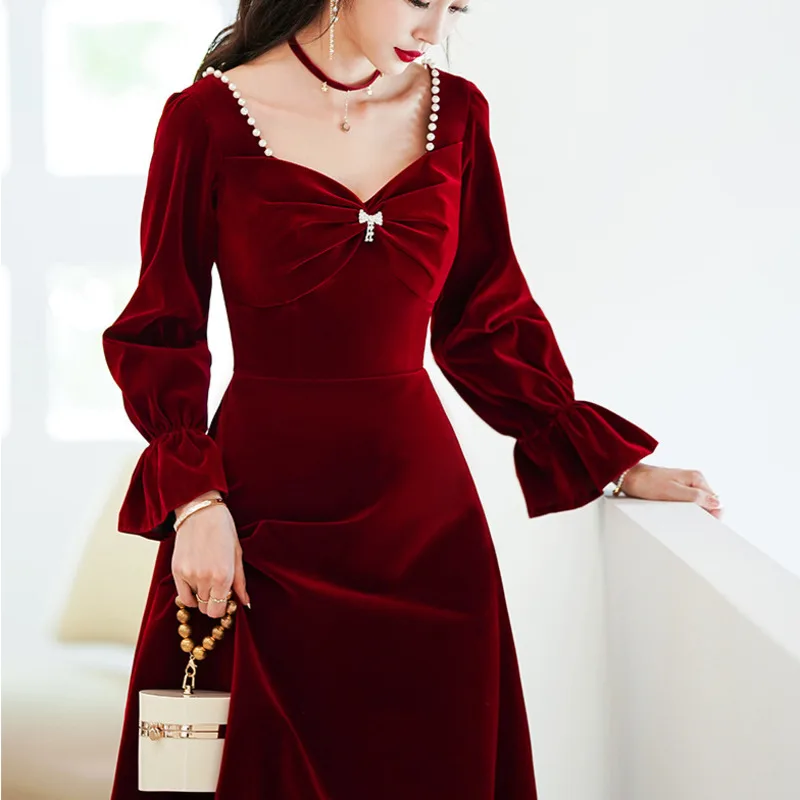 Женское бархатное платье с длинным рукавом Kywommnz, винно-красное платье с длинным рукавом, модная длинная юбка с квадратным вырезом, осень 2021, ... 
Женское бархатное платье с длинным рукавом Kywommnz, винно-красное платье с длинным рукавом, модная длинная юбка с квадратным вырезом, осень 2021, ...