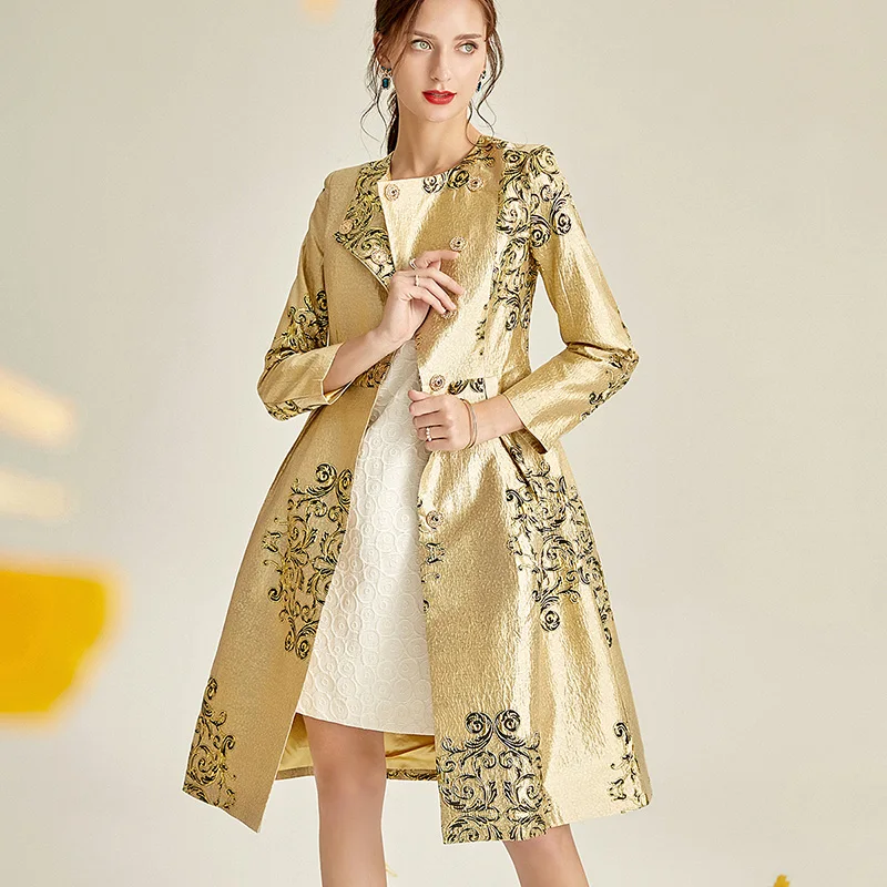 Spring Fall 2020 New Womens Female 5xl Slim Dobby Floral Golden Trench Coat , Korean Flower High Waisted Coats for Woman
Spring Fall 2020 New Womens Female 5xl Slim Dobby Floral Golden Trench Coat , Korean Flower High Waisted Coats for Woman