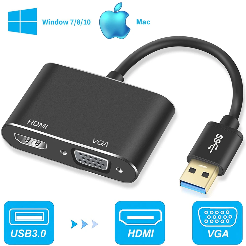 2020 лучший Преобразователь USB в HDMI VGA 1080P 3 0 адаптер двойной дисплей Поддержка