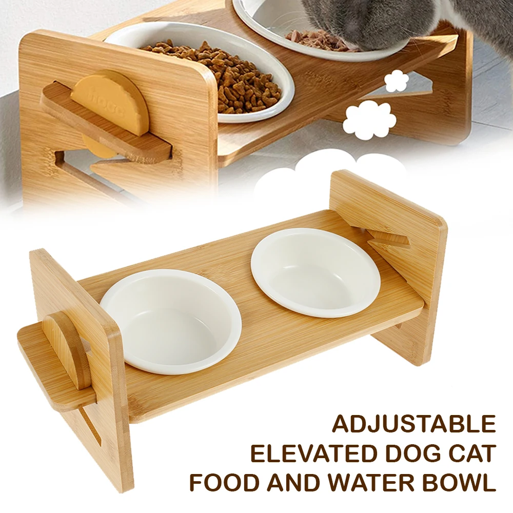 Pet Cat Double Ceramic Bowls Adjustable Wooden Rack Elevated Dog Cat Neck Care Raise Stand Feeder Food Water Bowl
Pet Cat Double Ceramic Bowls Adjustable Wooden Rack Elevated Dog Cat Neck Care Raise Stand Feeder Food Water Bowl