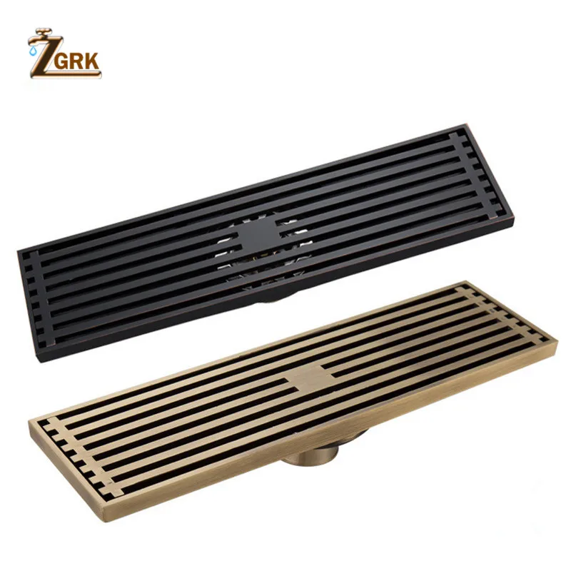 Линейный Слив для ванной комнаты ZGRK 8*30 см стока из античной латуни в европейском