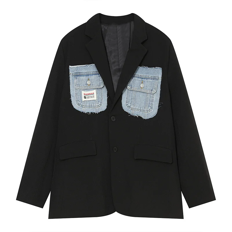 New Denim Patchwork Double Pockets Casual Suit Jackcet For Men 2021 Autumn Korean Trend All-match Loose Black Blazer For Male
New Denim Patchwork Double Pockets Casual Suit Jackcet For Men 2021 Autumn Korean Trend All-match Loose Black Blazer For Male